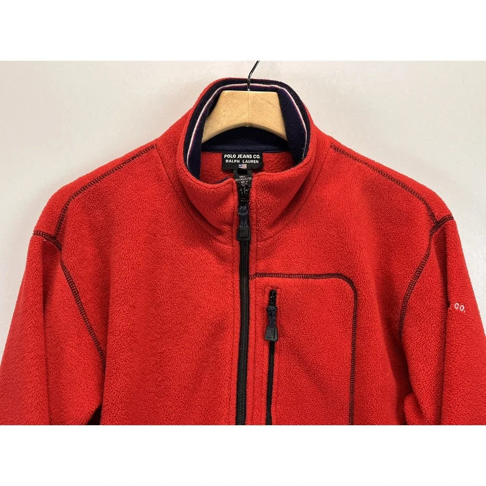Vintage Polo Jeans Co. Ralph Lauren Fleece Jacket Sz XL GUC Full Zip Red 90's